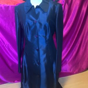 Next Ladies wear size 6, like new metallic blue button up long jacket.